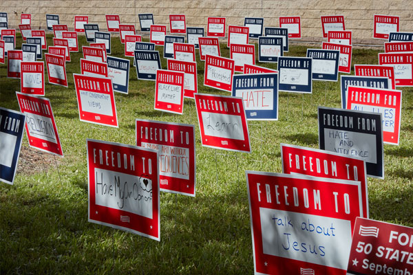 For Freedoms 50 State Initiative at USF installed at USFCAM. photo Wll Lytch