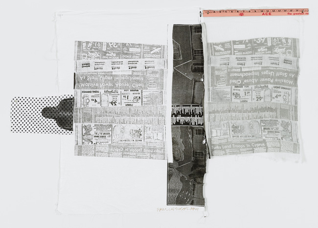 
Robert Rauschenberg, Sheephead, 1974. From Airport Suite. relief and intaglio on fabric with collage, 35-1/2 x 51 in. Published by Graphicstudio, University of South Florida Collection