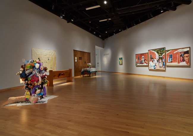 Installation view of Out To Pasture exhibition at USF Contemporary Art Museum. Left to right: Work by Lisa McCarthy, Laura Pérez Insua, Nadia Ivanova. Photo: Will Lytch.