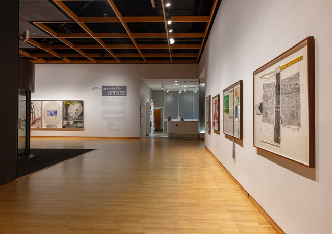 Installation view of OFFSET: Robert Rauschenberg at USF Graphicstudio at USF Contemporary Art Museum. Photo: Andres Ramirez.