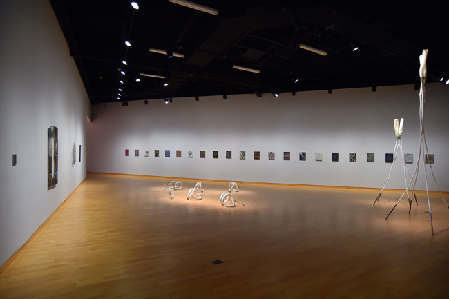 Installation view of I Keep The Ladders Clean: 2024 MFA Thesis exhibition at USF Contemporary Art Museum. Photo: Don Fuller.