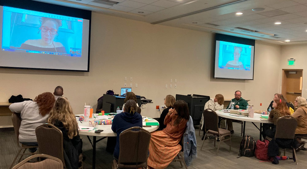 Artist Danielle De Jesus presented at the January 2025 InsideART Teachers Workshop related to the USFCAM exhibition X Factor: Latinx Artists and the Reconquest of the Everyday.